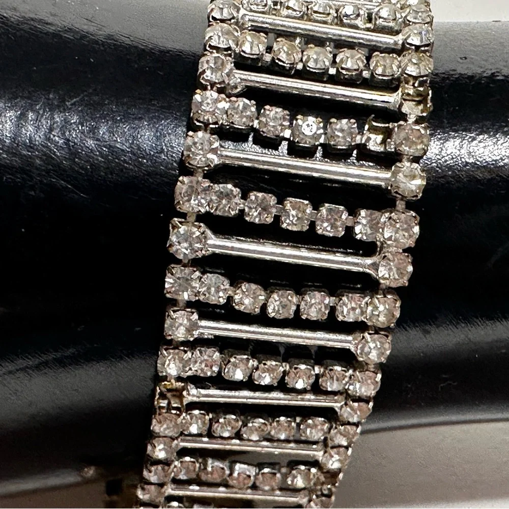 Vintage Rhinestone Bracelet Art Deco Flapper Ladder Style Flaw Shabby Chic
